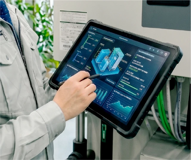 タブレットでAIツールを操作するエンジニア