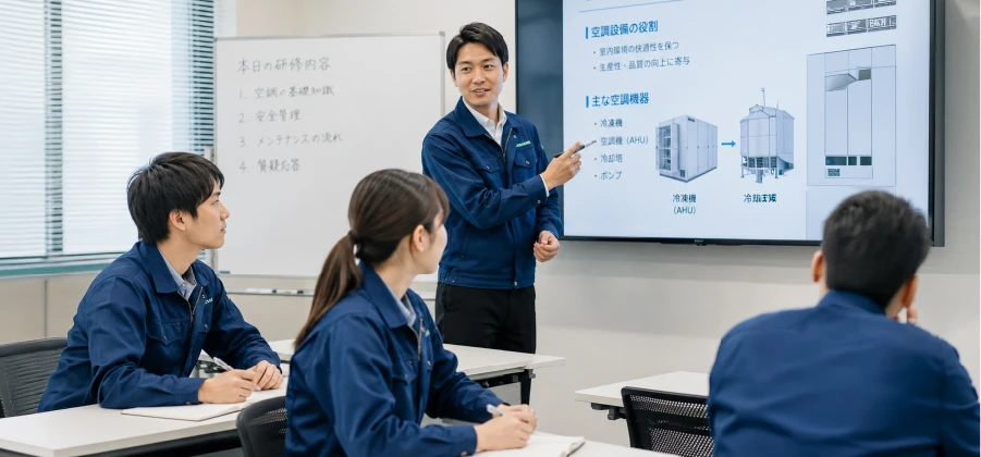 本社に集まり座学研修を受ける新入社員